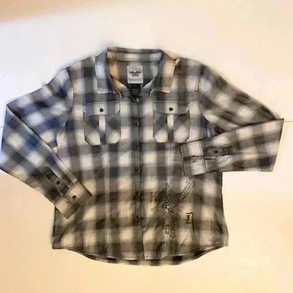 Harley Davidson Women's Button Down Plaid Cotton Shirt Size L - Picture 1 of 12